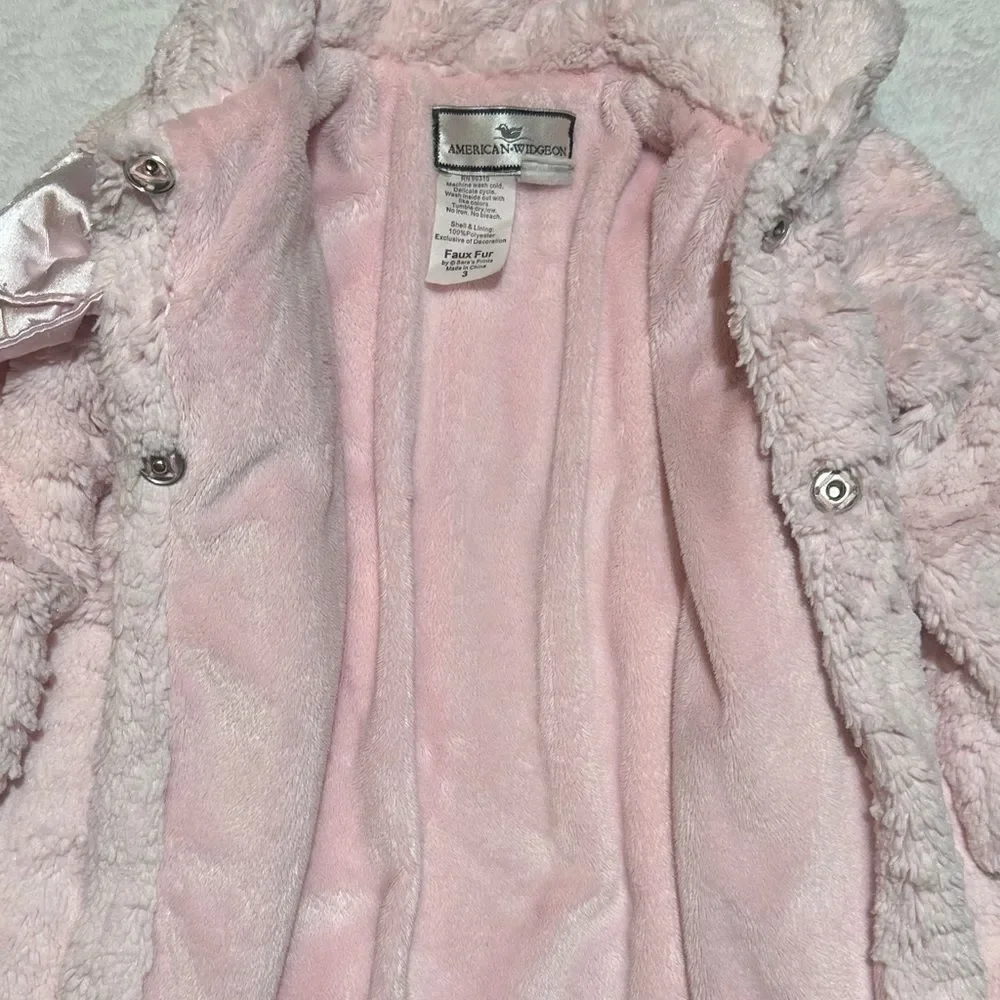 EUC American Widgeon Pink Fur Coat with Satin Bow 3t